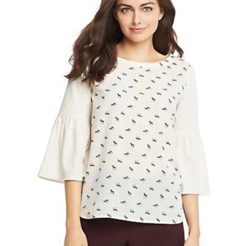 Van Heusen Zebra Novelty Blouse Size XL Ruffle Sleeve Keyhole Back Top